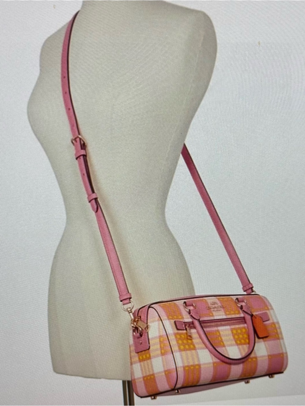 Coach Garden Plaid Rowan Top Handle Satchel/Crossbody in TAffy LIMITED EDITION - Picture 3 of 16
